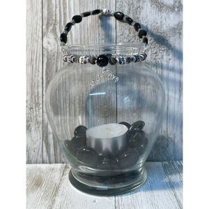 Hand Crafted Beaded Jar Lantern Glass Candle Holder Lantern Tea Light Votive Sku